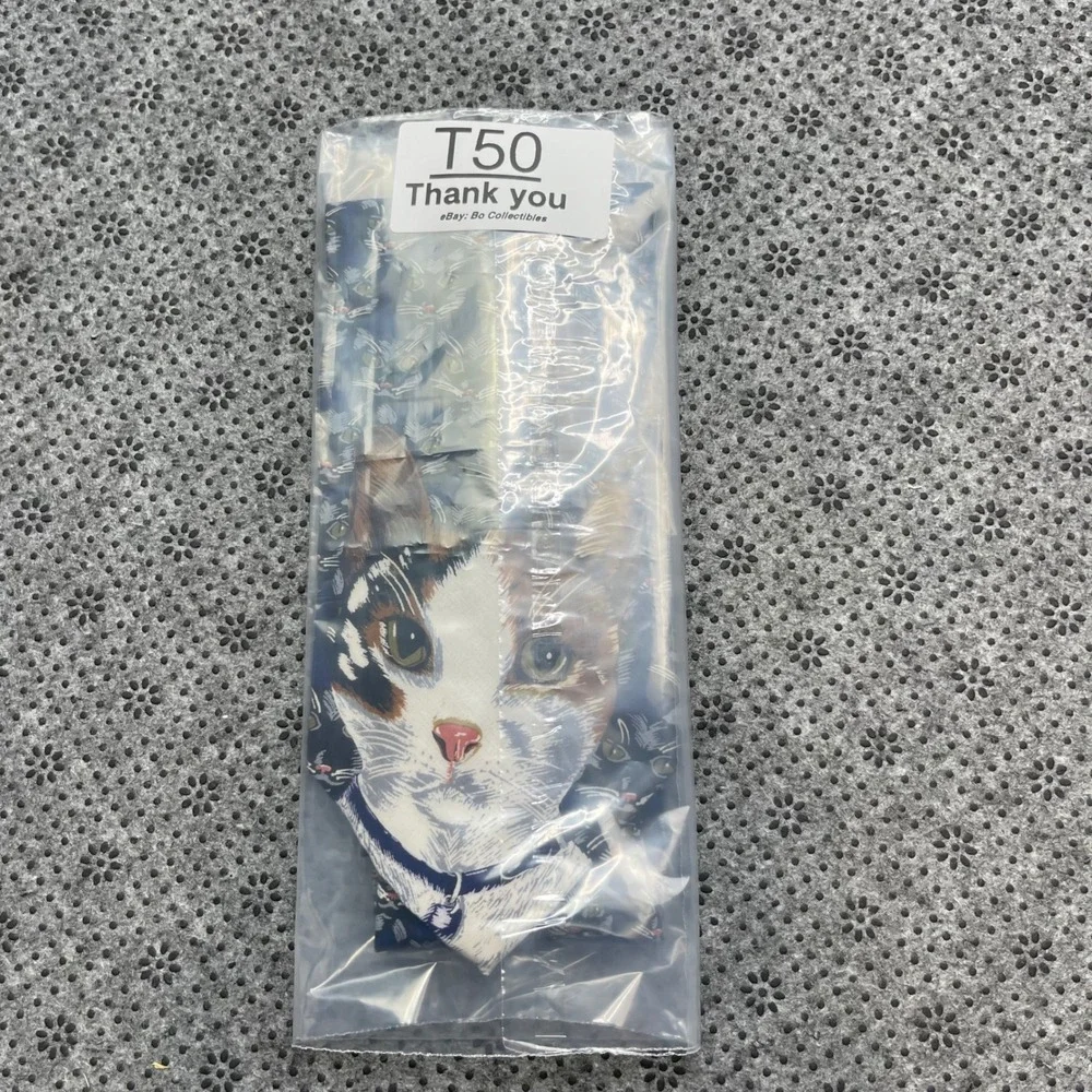 Vintage HSUS Humane Society Cat Portrait Silk Tie Calico Novelty Men Necktie USA